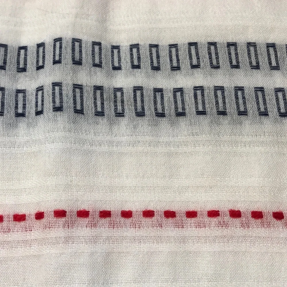 White Scarf with Red and Blue Stripes